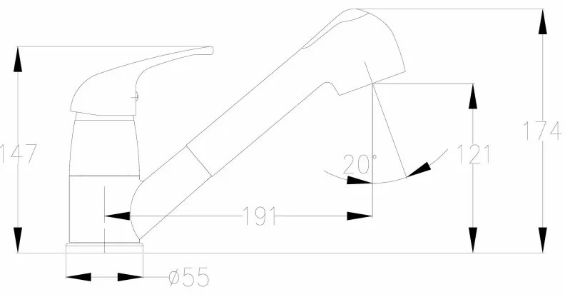 BALLETTO Batéria stojanková drezová s výsuvnou sprchou, rameno 160mm