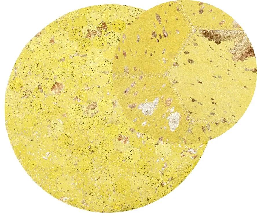 Okrúhly kožený koberec ⌀ 140 cm žltý ZEYTIN Beliani