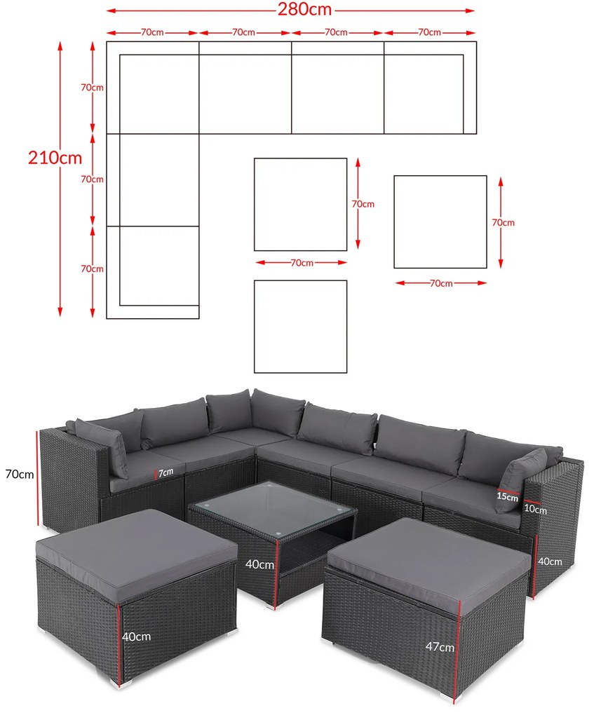 InternetovaZahrada - Záhradný ratanový set XXL - čierny/antracit podušky