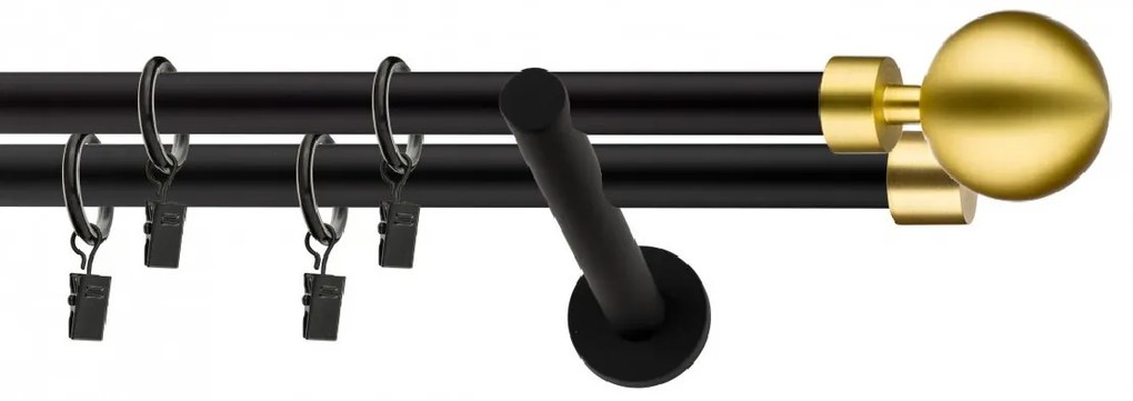 Dekorstudio Garniža dvojradová Guľa MODERN zlatá MIX čierna-matná 19mm Dĺžka: 120cm, Typ príslušenstva: Krúžky tiché so štipcami