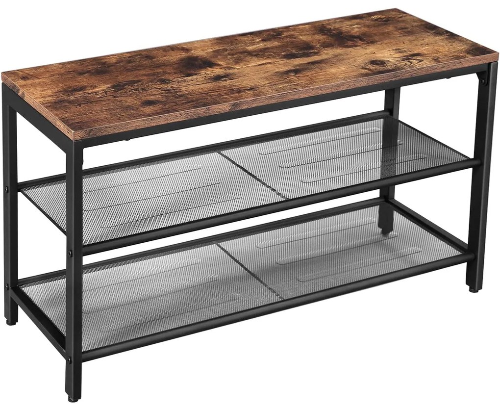 Lavica na topánky, stojan na obuv s 2 policami, rustikálny hnedý