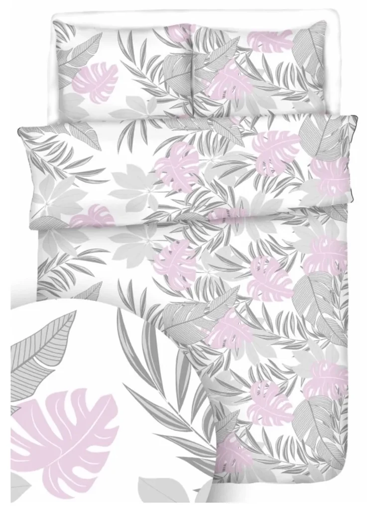 Obliečky krepové Tropic ružový TiaHome - 1x Vankúš 90x70cm, 1x Paplón 140x200cm