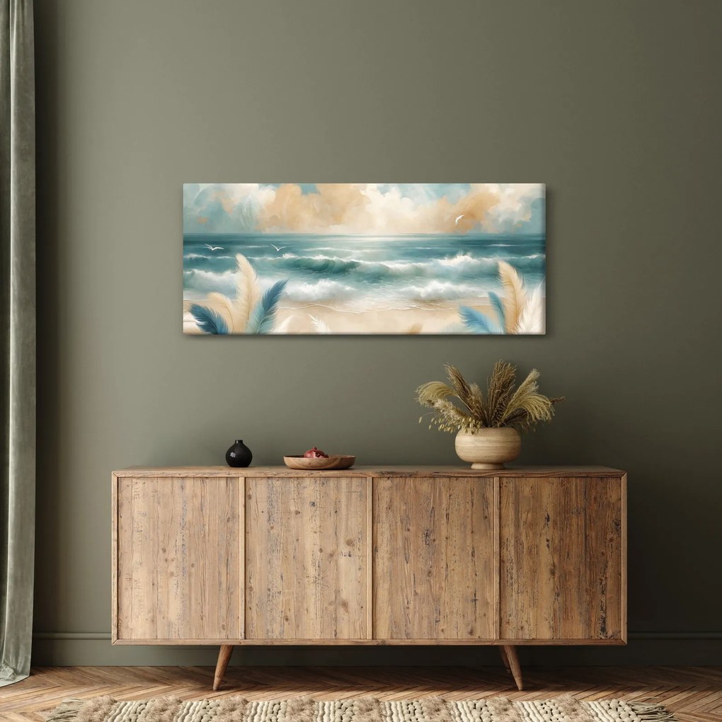 Obraz – Maľovaná pláž v jemných farbách (120x50 cm)