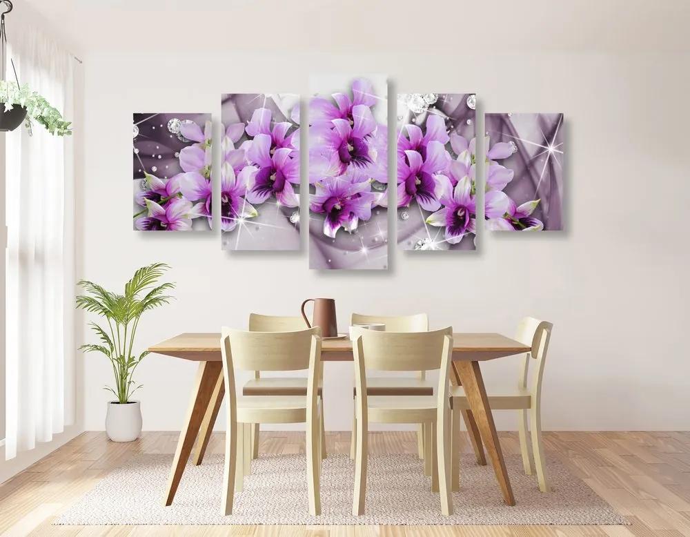 5-dielny obraz fialové kvety na abstraktnom pozadí Varianta: 100x50