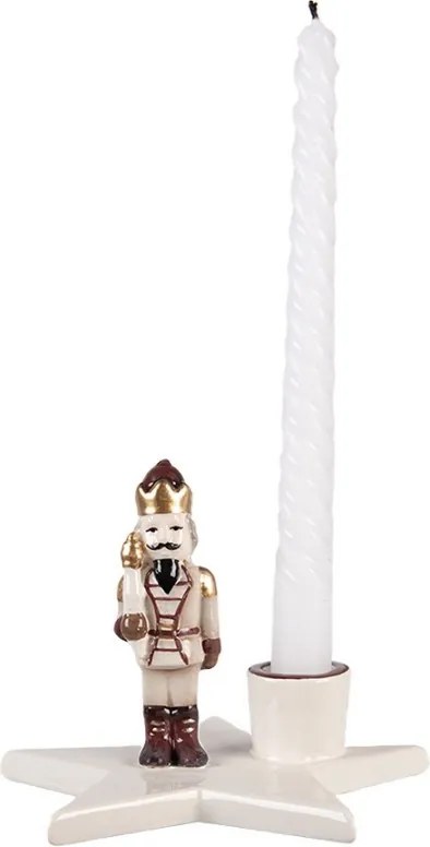 Béžový keramický svietnik Luskáčik ChrisMs - 15*14*12 cm