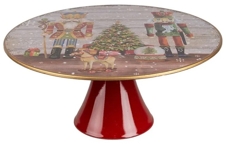 Červený vianočný plastový podnos na tortu Luskáčik - Ø 33*14 cm