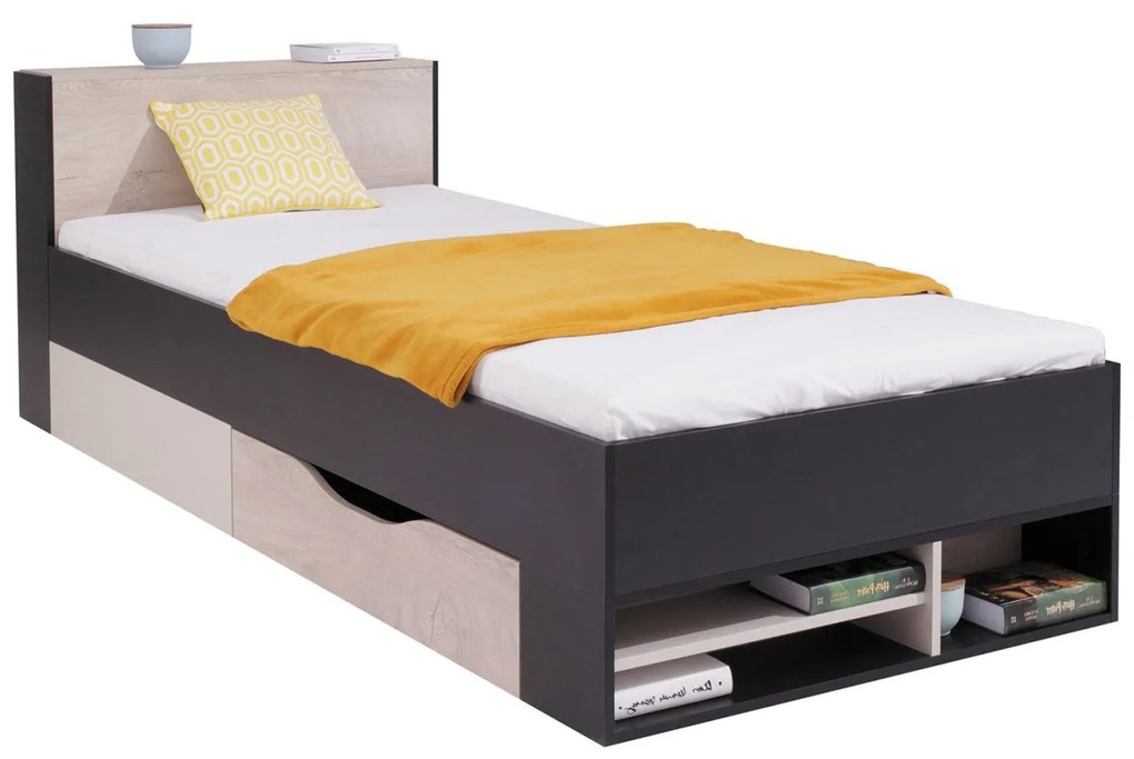 Posteľ s úložným priestorom Soul LG14 L / P, Farby: biely / dub + modrý