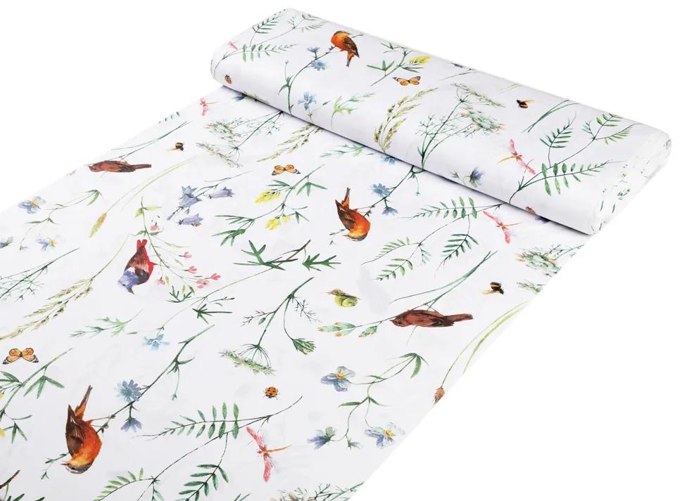 Biante Detské bavlnené posteľné obliečky do postieľky Sandra SA-392 Lúčne kvietky s vtáčikmi Do postieľky 100x135 a 40x60 cm