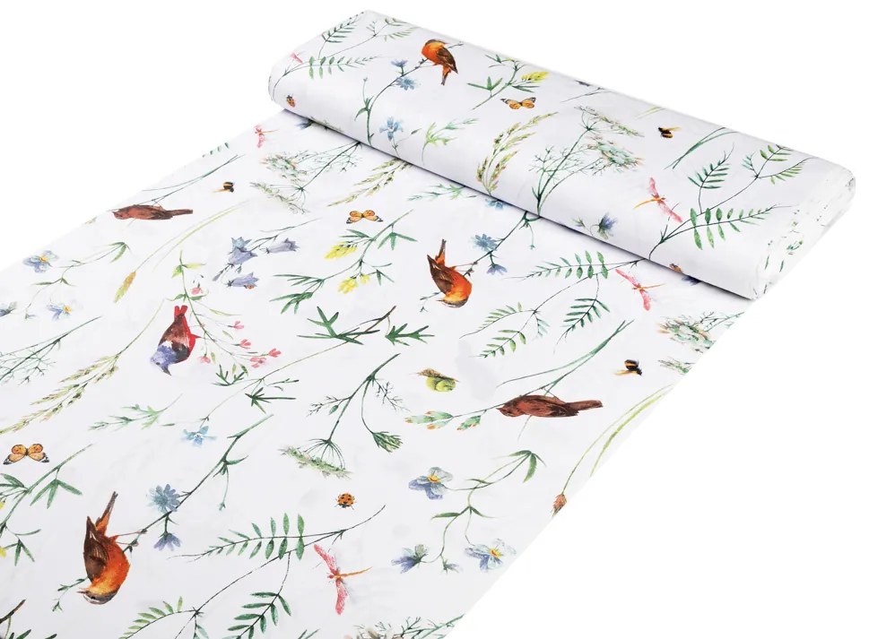 Biante Detské bavlnené posteľné obliečky do postieľky Sandra SA-392 Lúčne kvietky s vtáčikmi Do postieľky 90x140 a 50x70 cm