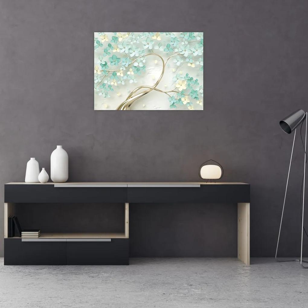 Sklenený obraz - Zlatý kvitnúci strom (70x50 cm)