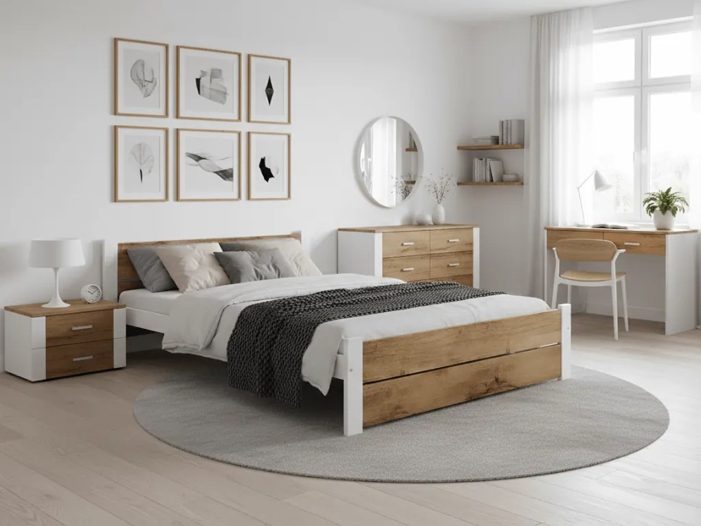 Posteľ IKAROS DOUBLE 180 x 200 cm, dub artisan/biela Rošt: Bez roštu, Matrac: Matrac COCO MAXI 20 cm
