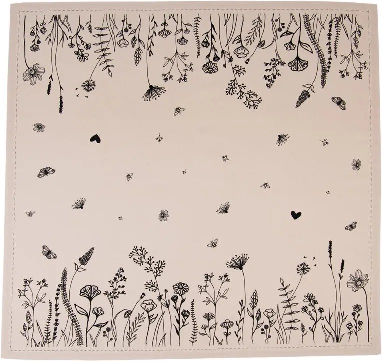 Béžový bavlnený obrus s kvetinami květinami Flora And Fauna - 150*250cm