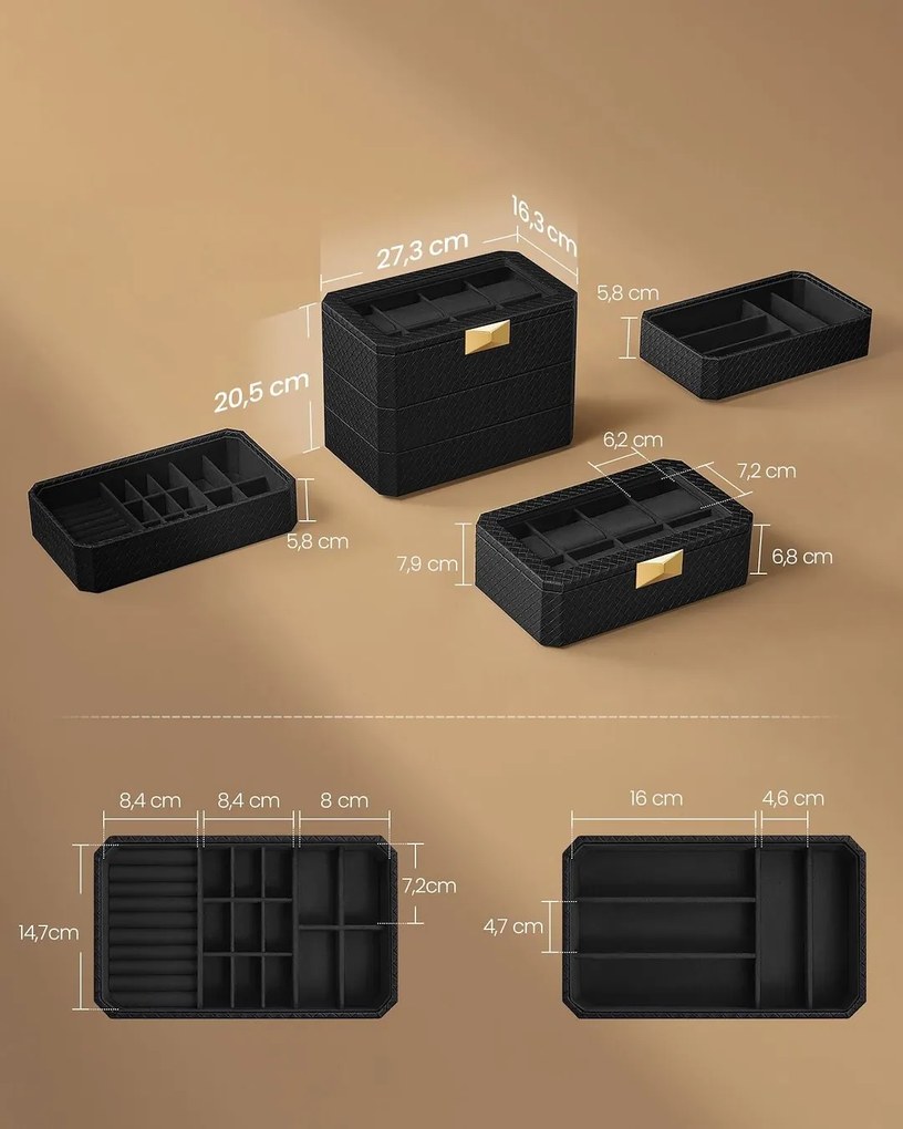 Úložný box na hodinky Leslie III černý