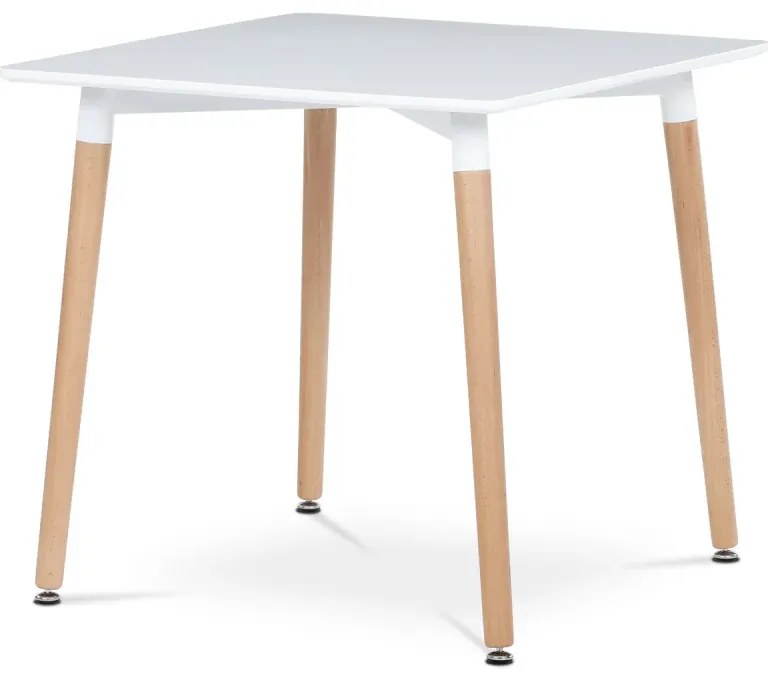 Jídelní stůl 80x80x74 cm, MDF / kovová kostrukce - bílý matný lak, dřevěné nohy