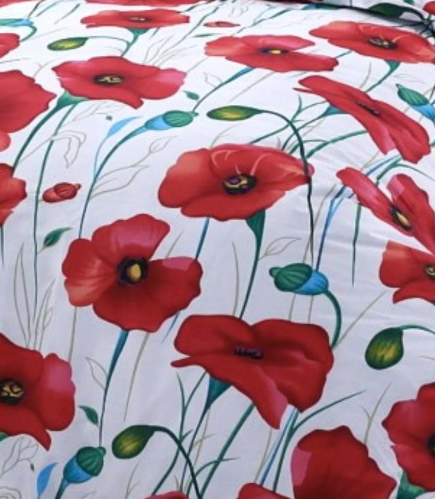 Obliečky deluxe bavlnené Poľné maky červené 200x140cm+90x70cm