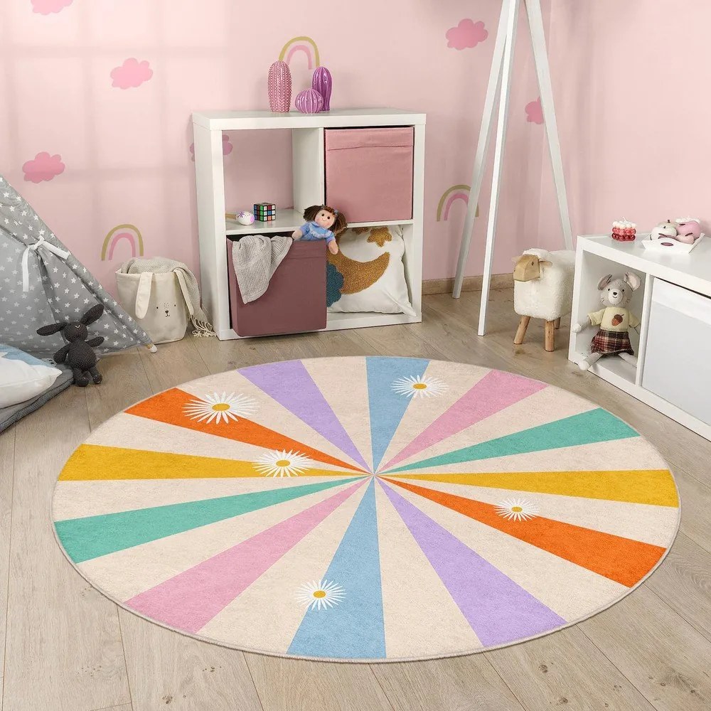 Prateľný detský koberec ø100 cm Rainbow Daisy – Mila Home