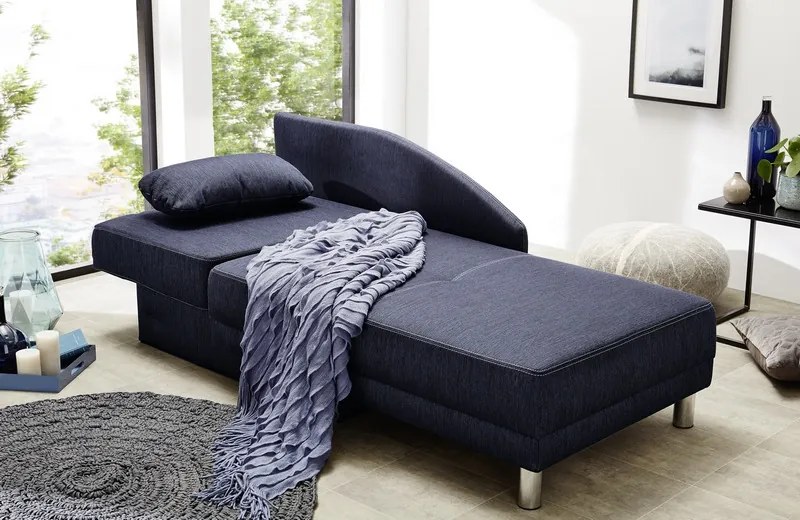 Pohovka s bočnou opierkou Roy, modrá tkanina, rozkladacia