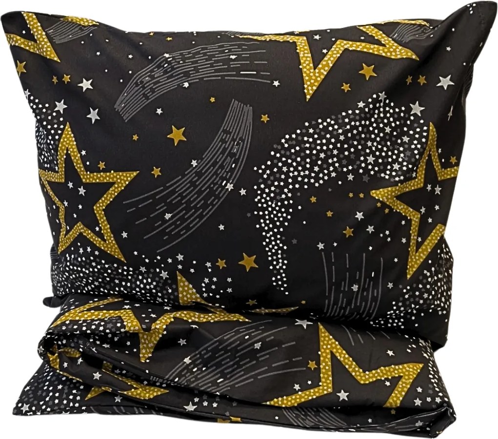 Obliečky bavlnené Star čierna 200x140cm+90x70cm TiaHome