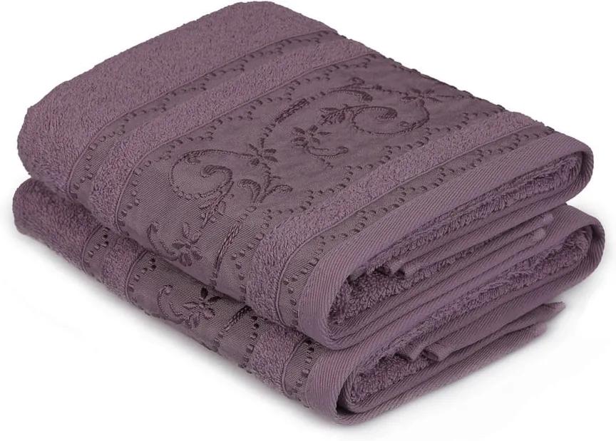 Sada 2 fialových bavlnených uterákov Yosemine, 50 × 90 cm