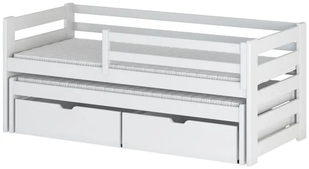 Detská posteľ z masívu borovice s prístelkou a šuplíky SANDRA - 200x90 cm - BIELA