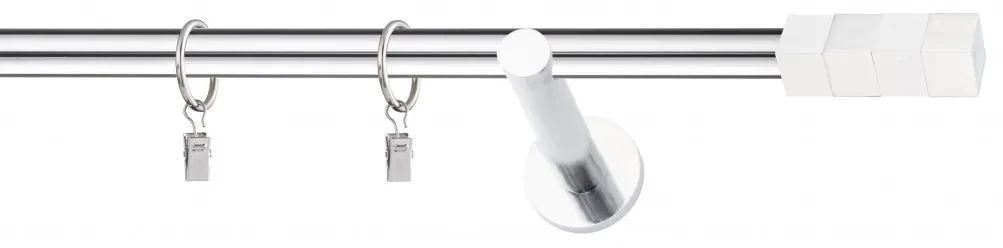Dekorstudio Chrómová jednoradová garniža biely MAGNUM 19mm Dĺžka: 360cm, Typ uchytenia: Držiak otvorený, Typ príslušenstva: Krúžky tiché so štipcami