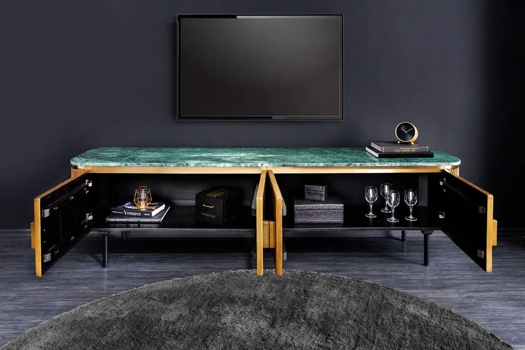 VENEZIANO TV komoda 160 cm mangové drevo a mramorová vrchná doska