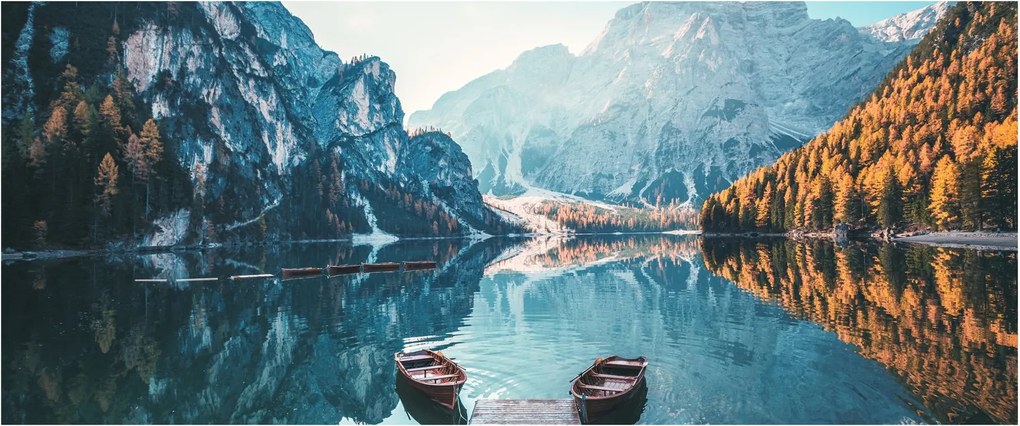 Obraz - Lode na jazere Braies (120x50 cm)