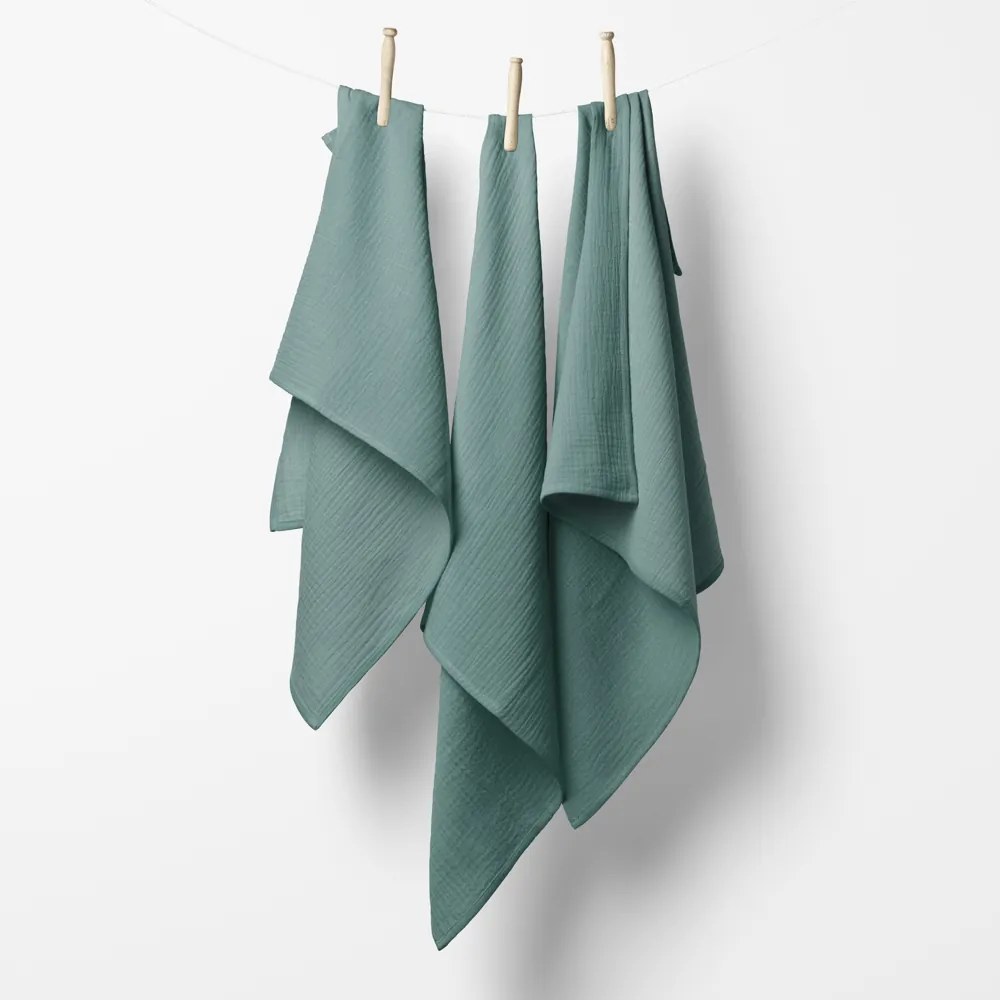 Biante Mušelínová plienka/dečka Nature MSN-047 Pastelovo modrozelená - ZVÝHODNENÁ SADA 3 KS 70x70 cm - Sada 3 ks