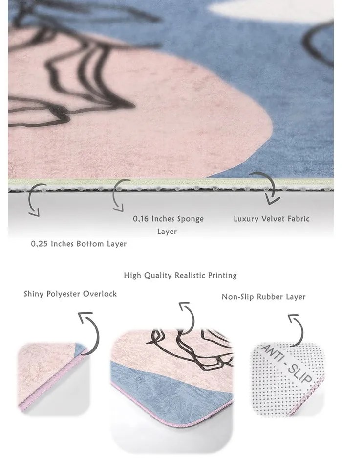 Modro-ružové zamatové kúpeľňové predložky v súprave 2 ks 60x100 cm Abstract Faces – Mila Home