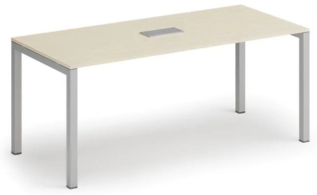 Rokovací stôl PRIMO SQUARE, 180x80 cm, breza + stolová zásuvka TYP III, strieborná