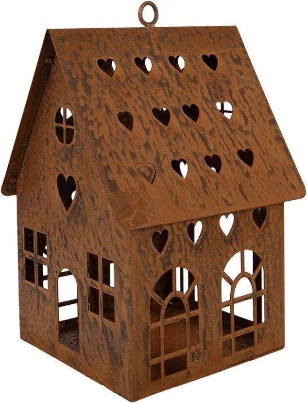 Hrdzavý svietnik v tvare domčeka Rustic Charm - 10*10*17 cm