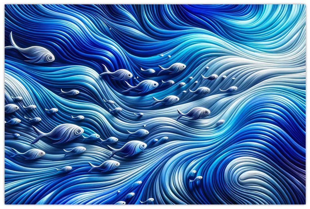 Obraz – Ryby vo vlnách (90x60 cm)