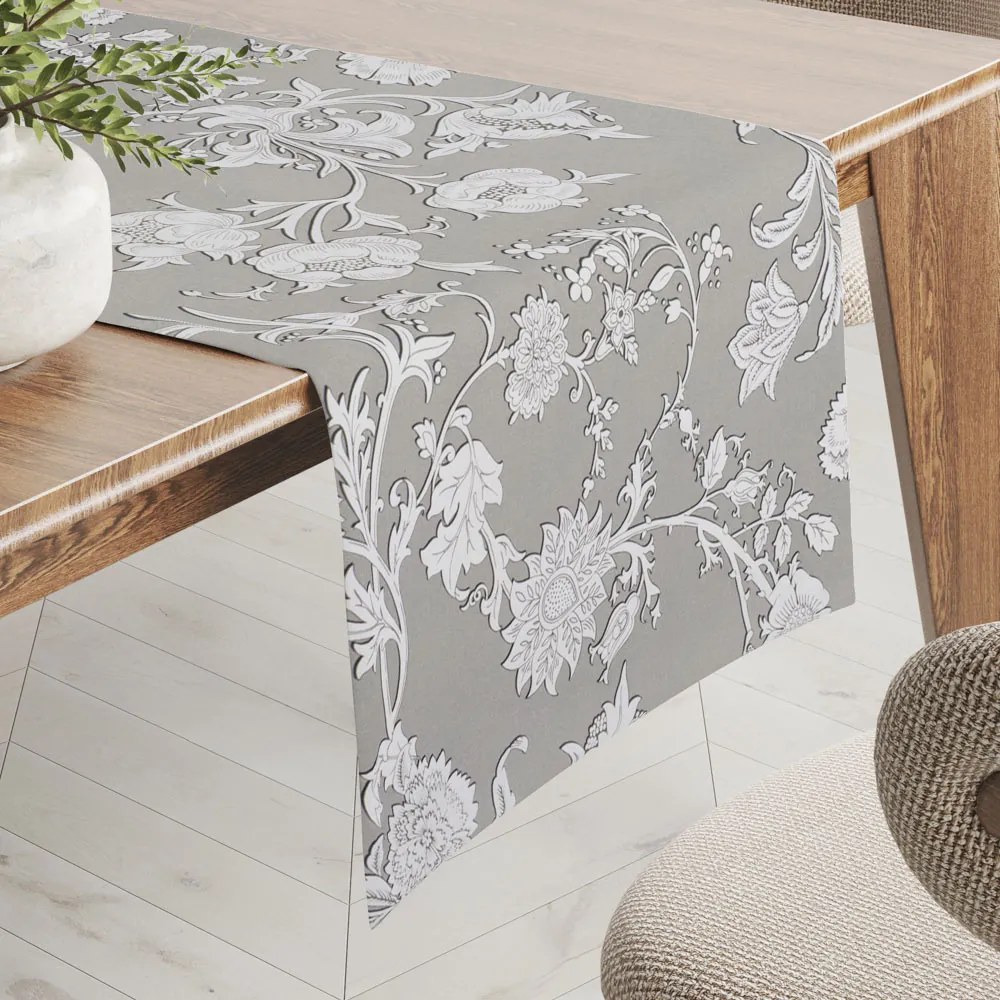 Biante Dekoračný behúň na stôl PM-021 Zámocké kvety na sivobéžovom 35x140 cm