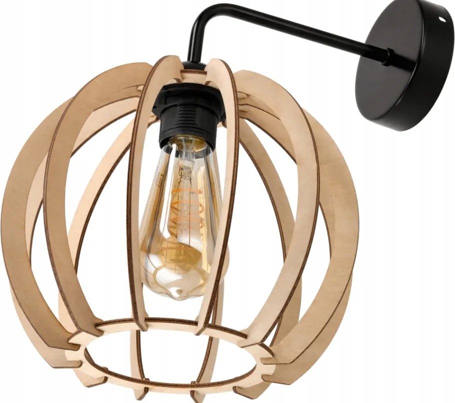 Nástenné LED svietidlo 1x E27 LOFT edison nad zrkadlo drevená guľa