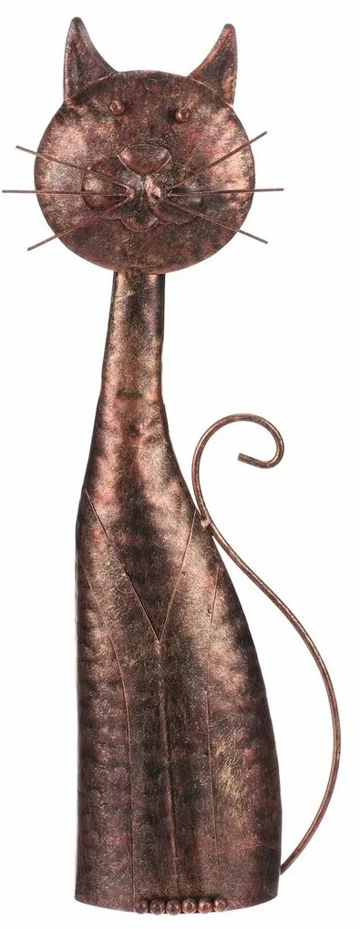 Kovová záhradná dekorácia Mačka medená, 15 x 44 x 7 cm
