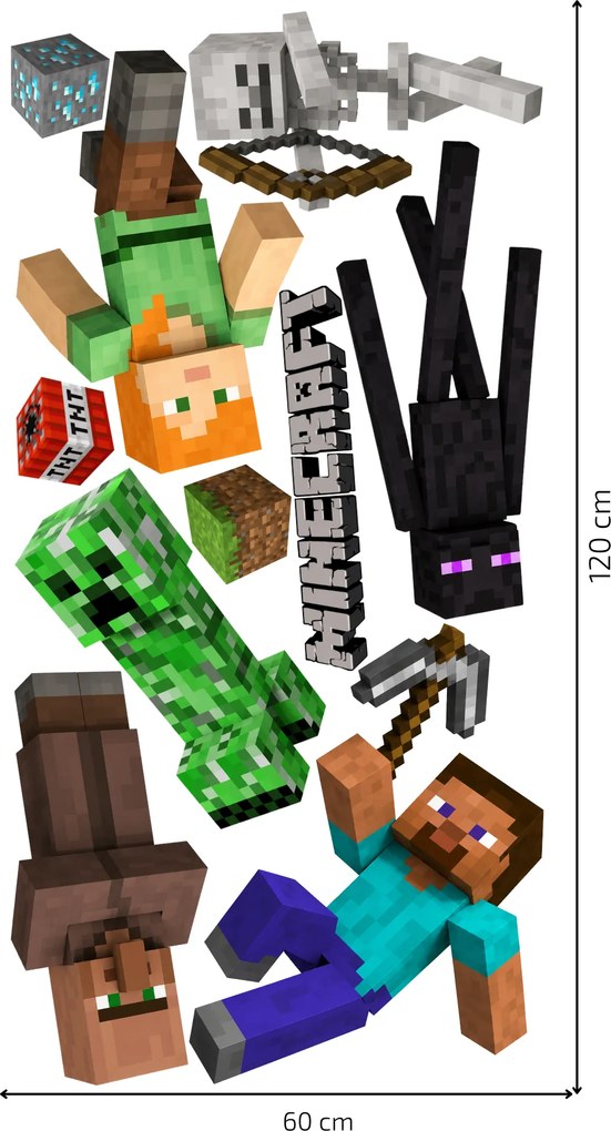 60x120cm Minecraft postavičky - textilná nálepka na stenu
