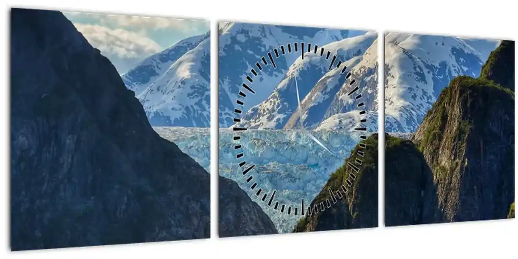 Obraz krajiny s horami (s hodinami) (90x30 cm) | BIANO