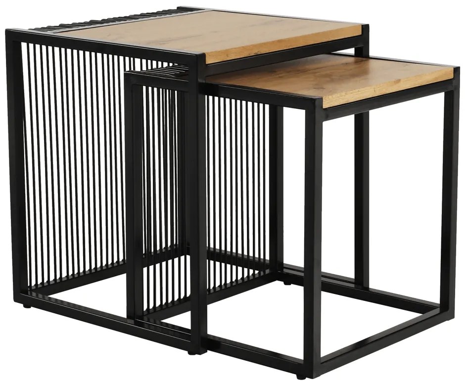 Konferenčné stolíky, set 2 ks, dub/čierny, RIMBO