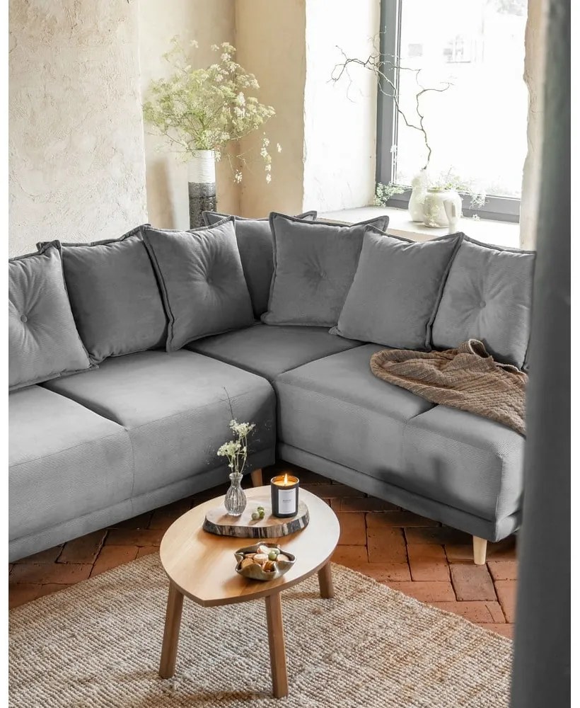 Sivá menčestrová rozkladacia rohová pohovka (pravý roh) Lazy Lukka – Miuform