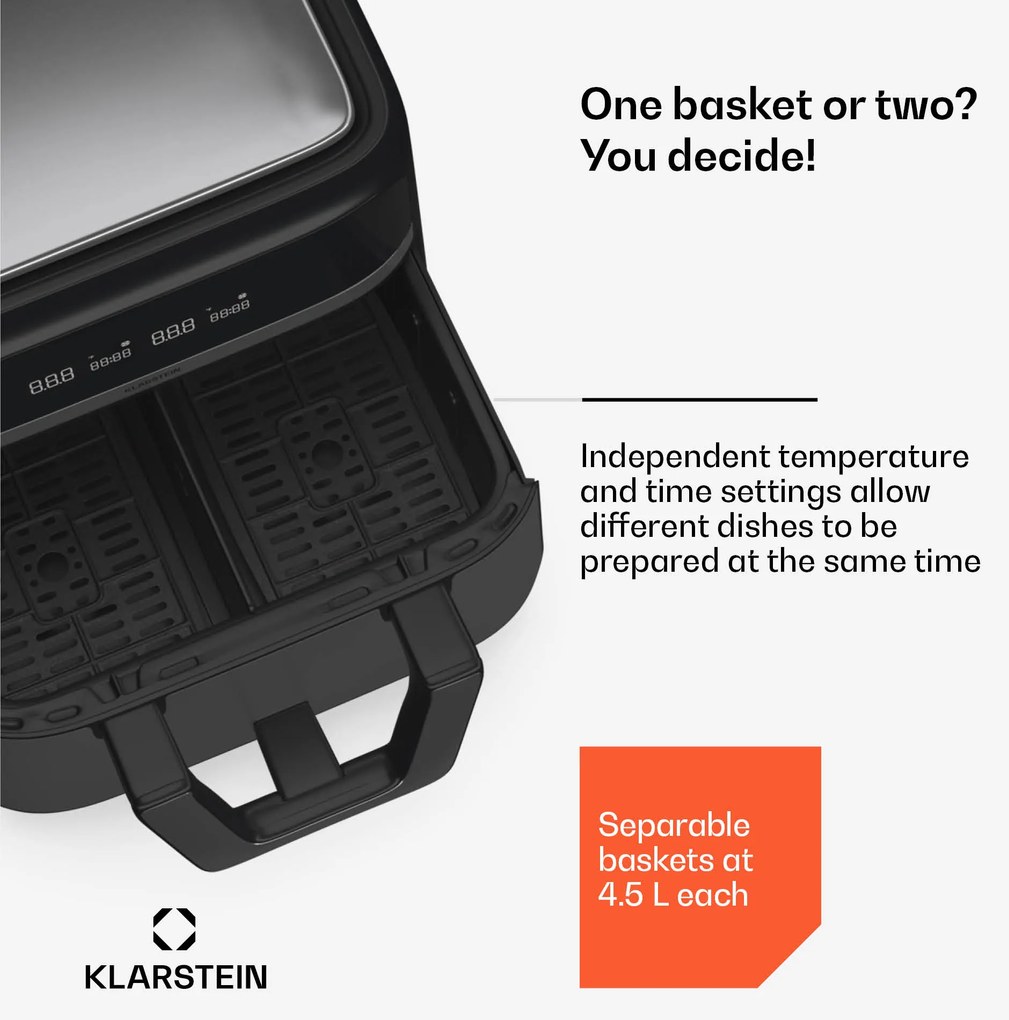 Klarstein VitaFry Duo Elegance, teplovzdušná fritéza, 2850 W, 9 l, 2 varné zóny, 6 programov