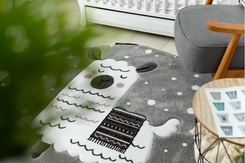 Dywany Łuszczów, Detský kusový koberec Petit Lama grey kruh, 140x140 (priemer) kruh, šedá, detská izba