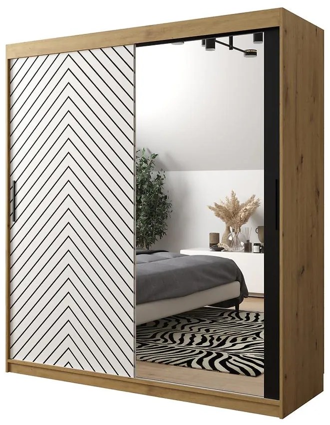 Skriňa Jodełka 2 180 dub Artisan/biely/čierna