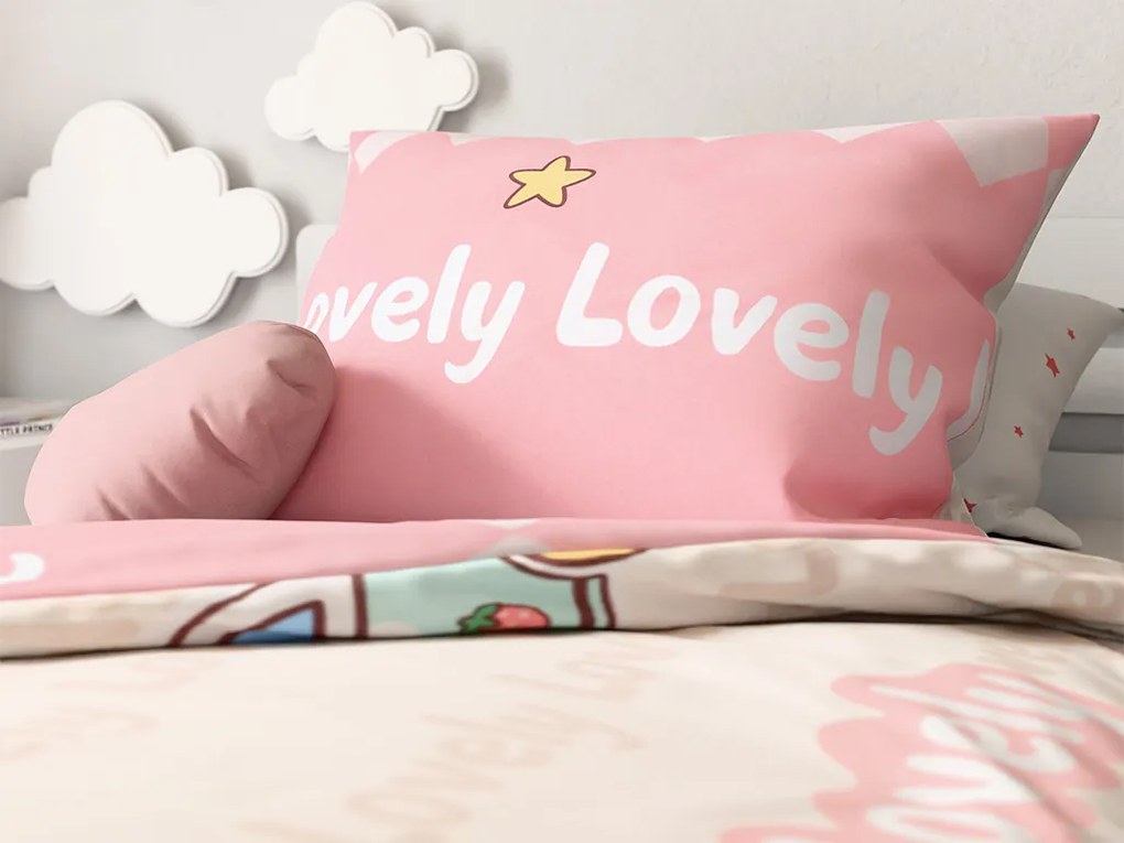 Bavlnené obliečky do postieľky AUTÁ LOVELY ružové