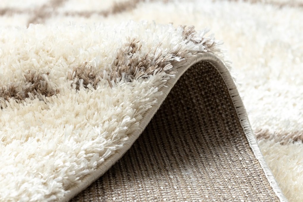 Koberec FLUFFY 2373 shaggy mriežka krém / béžový