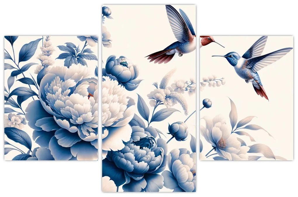 Obraz - Kolibríky nad kvetinou (90x60 cm)