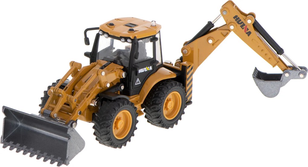 KIK Kovové rýpadlo-nakladač H-TOYS 1:50 – Die-cast bager s pohyblivou lyžicou, gumové kolesá