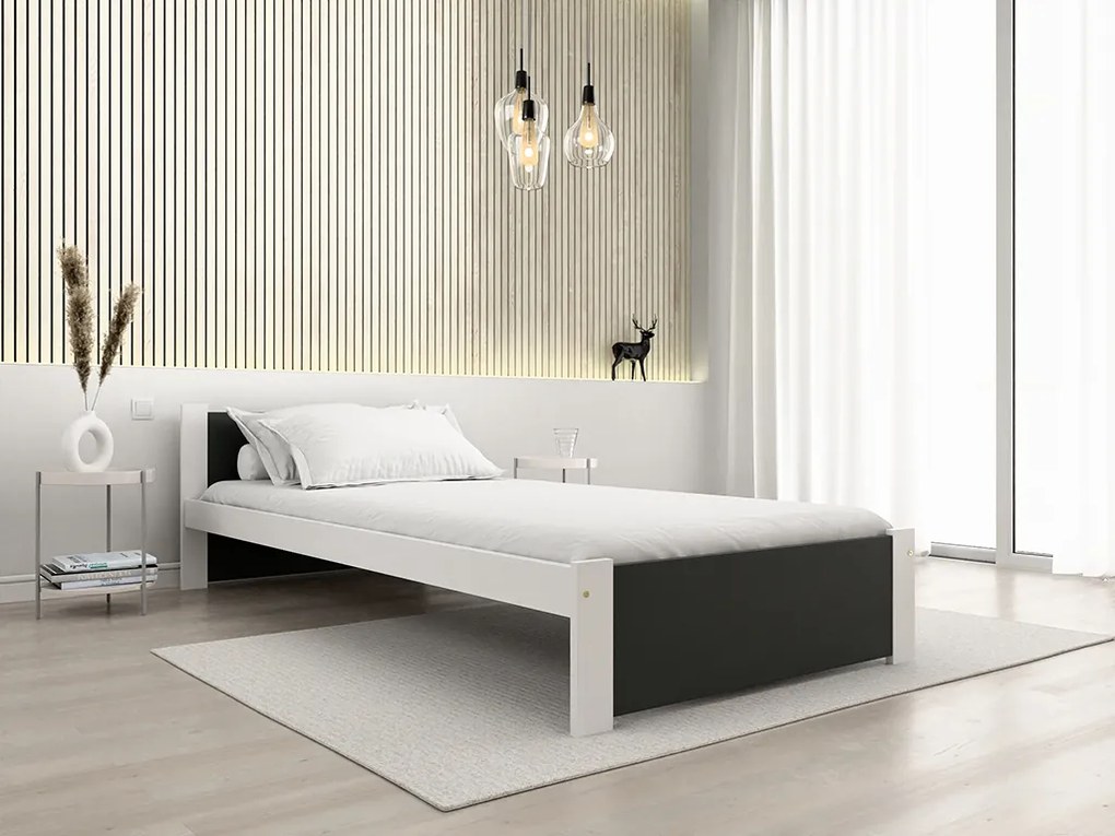 Posteľ IKAROS 90 x 200 cm, antracit/biela Rošt: S latkovým roštom, Matrac: Matrac COCO MAXI 20 cm