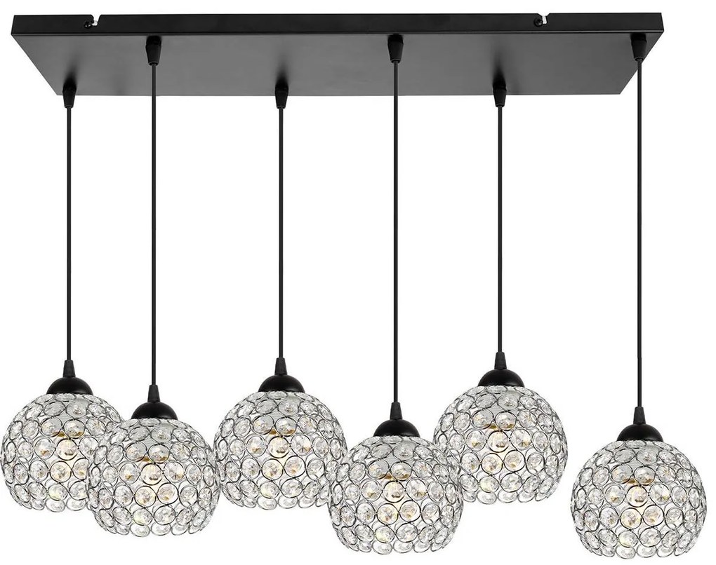 Závesné svietidlo Crystal, 5x strieborné krištáľové tienidlo