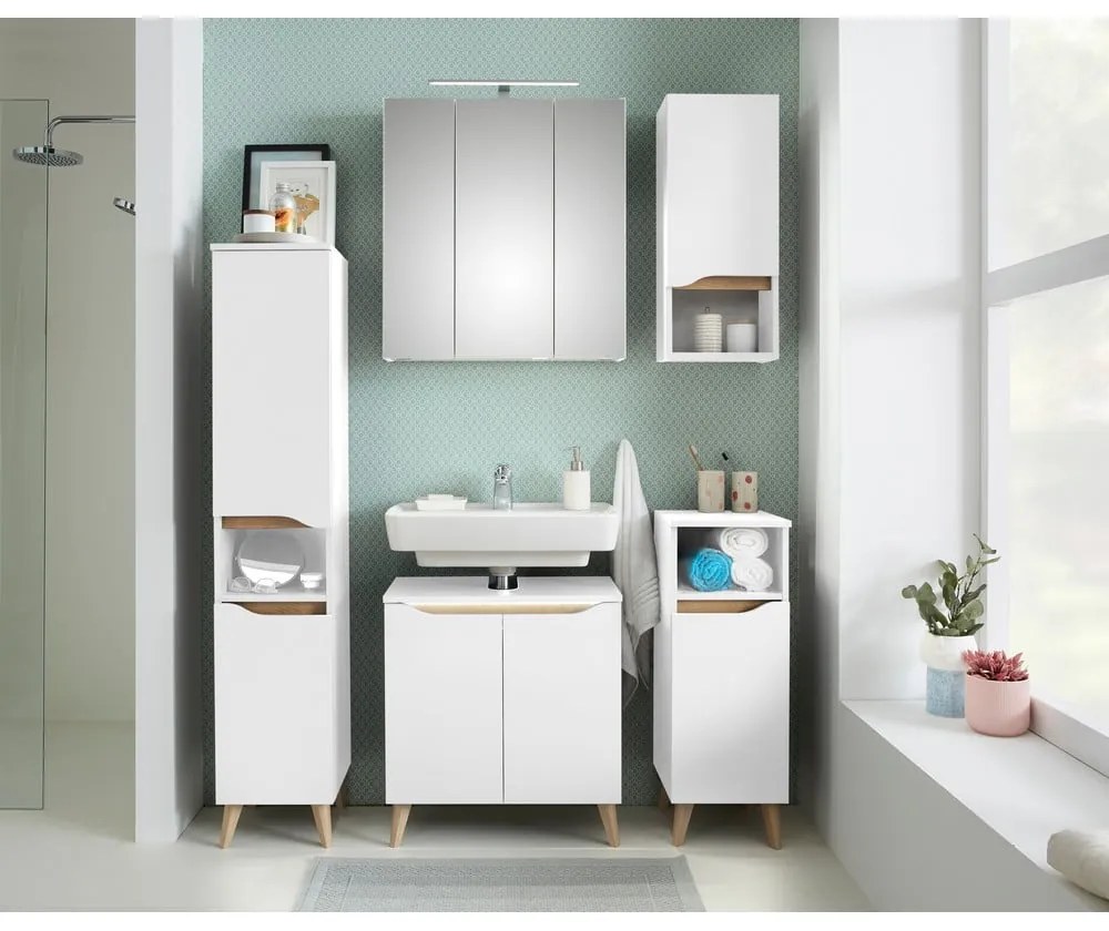 Biela vysoká závesná kúpeľňová skrinka 30x141 cm Set 857 – Pelipal