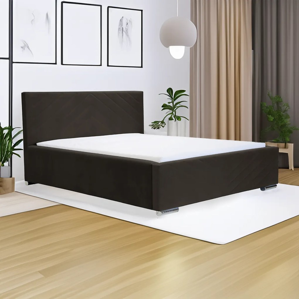 Čalúnená posteľ s úložným priestorom a matracom KOOL 120x200 cm Tmavohnedá